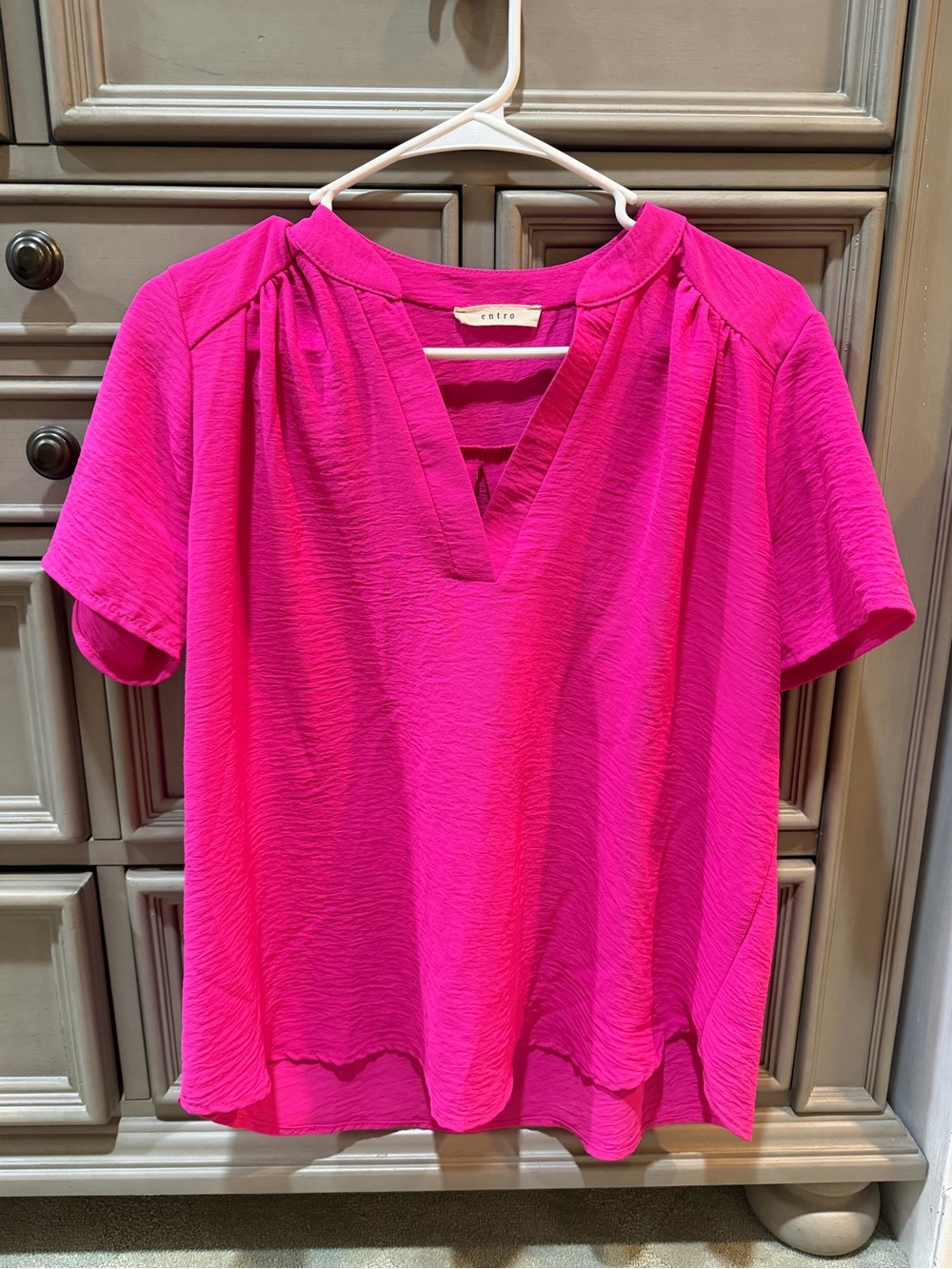 entro Hot Pink V-Neck Short Sleeve Blouse